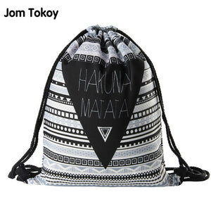 Hakuna matata Women geometric Backpack 3D printing travel softback  women mochila drawstring bag mens backpacks